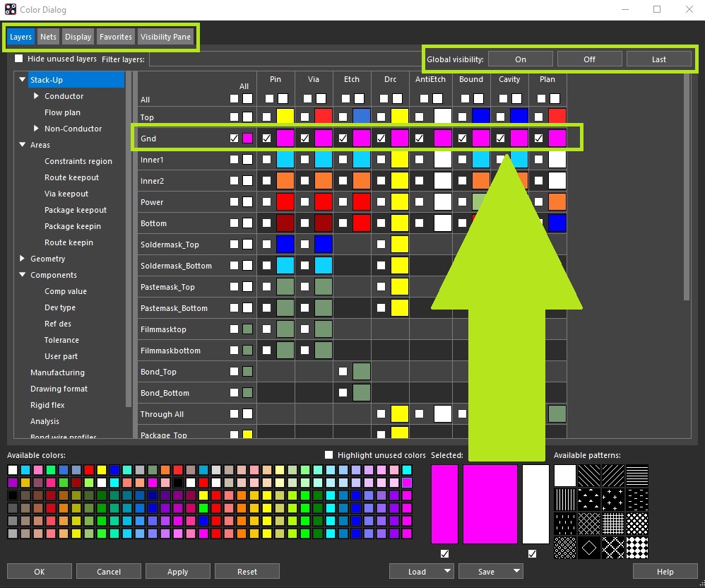 Allegro PCB Editor Color Dialog