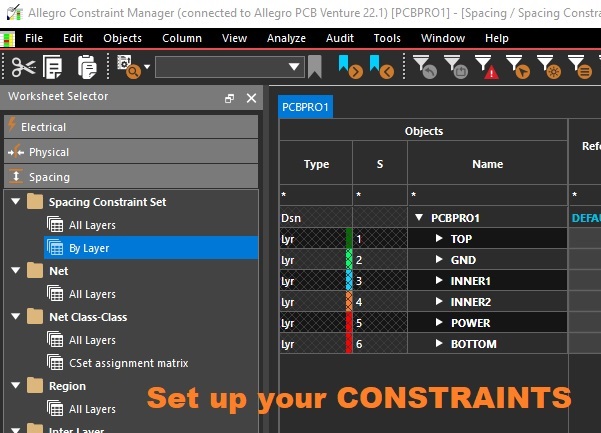 Set up the Constraints Manager in Allegro PCB Editor